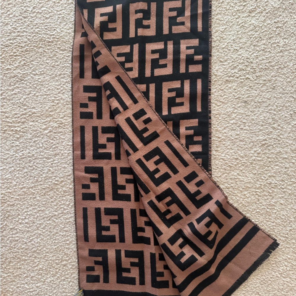 Fendi Brown and Black Logo Scarf